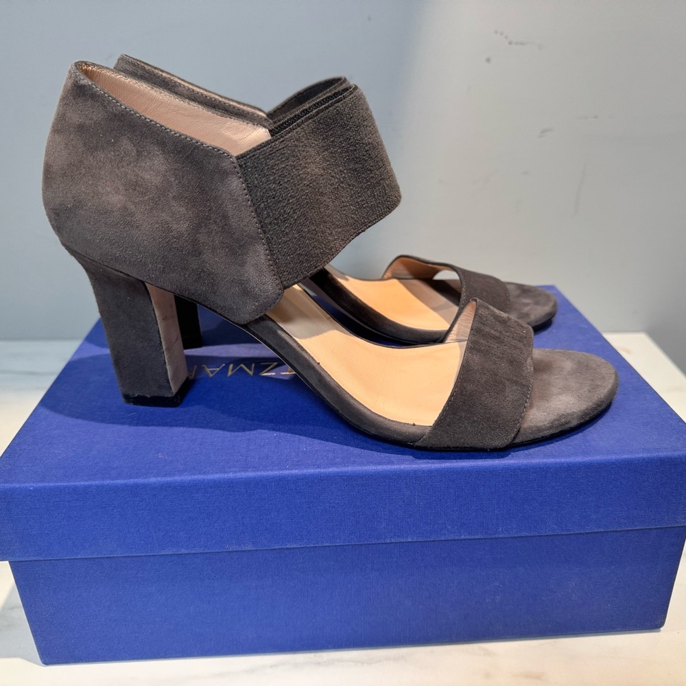 Stuart Weitzman Charcoal Block Heel Sandals